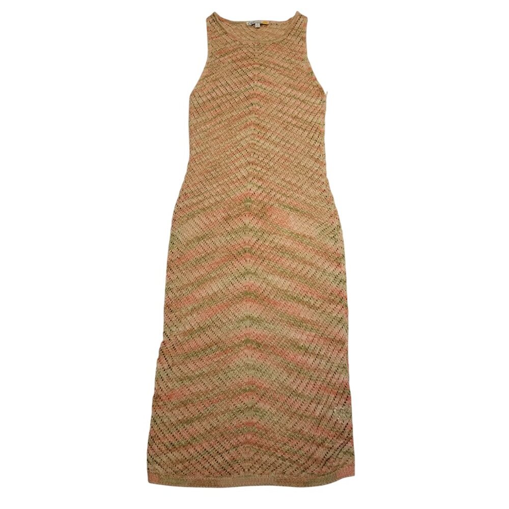 100% Cotton Crochet Knit Bodycon Dress Pink/Green/Beige Maxi Long Medium NWT C&C